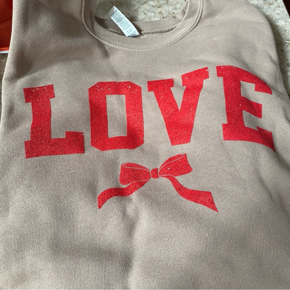 Bella Canvas Tan Hoodie with Red Love Graphic